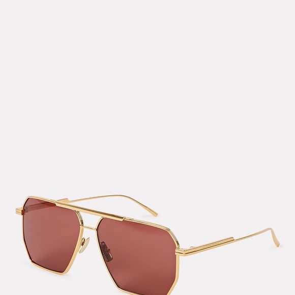 NWOT BOTTEGA VENETA Angular Pilot in Shiny Gold & Solid Warm Brown - Picture 2 of 2